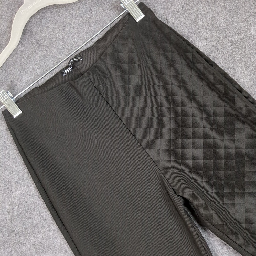 Zara Womens Ribbed High Waisted Flare Leggings‎ Pants Dark Brown Charcoal Size M